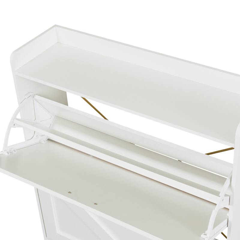 Shoe Cabinet with 2 Flip Drawers& Open Shelves,Modern Entryway Shoe Storage