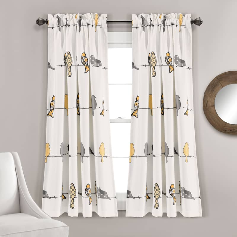 Lush Decor Rowley Birds Room Darkening Curtain Panel Pair - 52"W x 63"L - Yellow