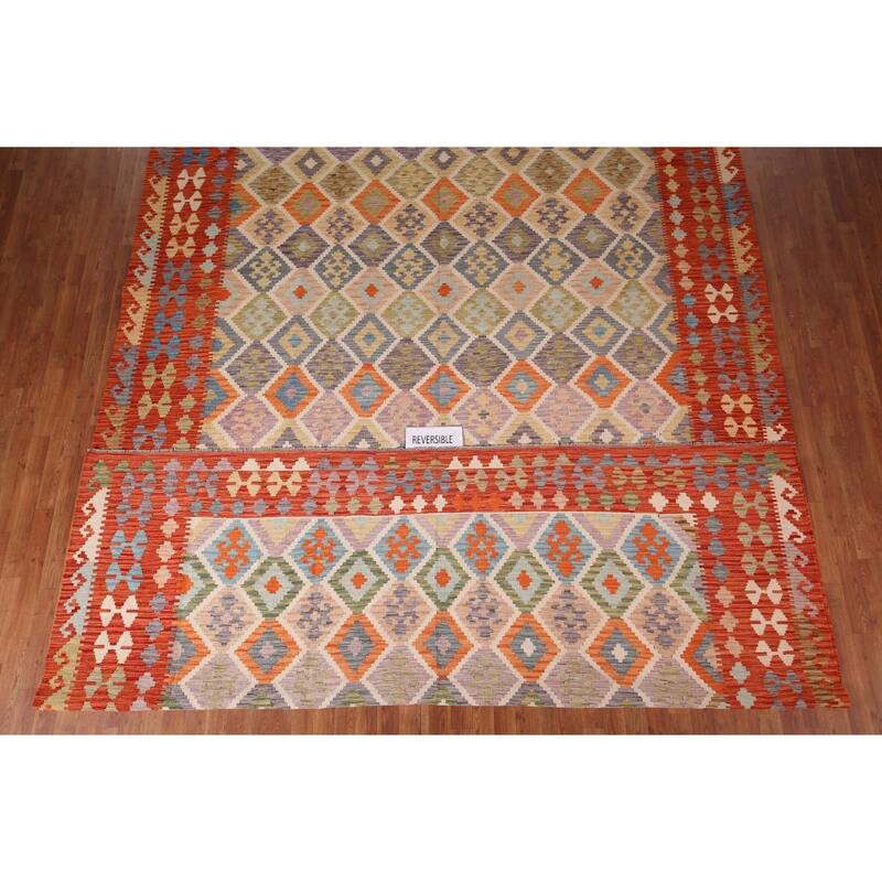 Multicolor Kilim Oriental Large Area Rug Hand-Woven Wool Carpet - 10'4"x 15'7"