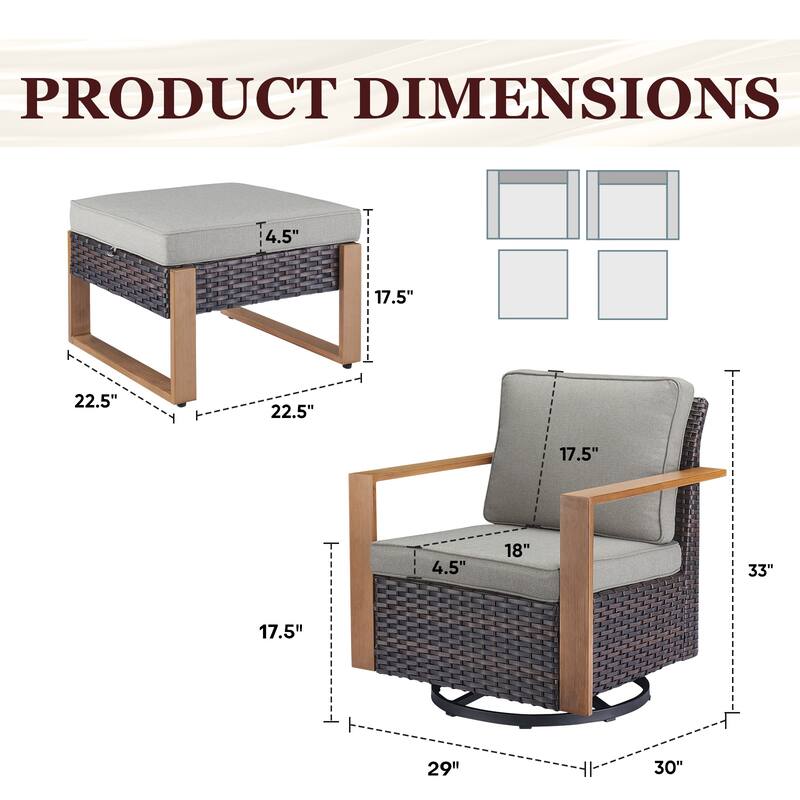 Gymojoy Outdoor Swivel Gliders Rocker Chairs with Ottomans
