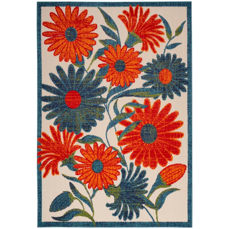 Nourison Alice Indoor/Outdoor Floral Area Rug. - Ivory/Multicolor - 5'3"x7'5"
