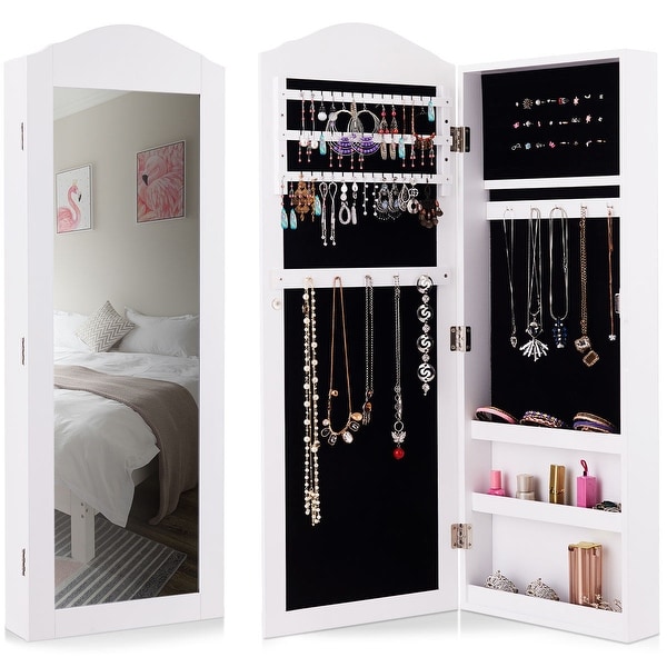 Gymax Wall Mounted Mirrored Jewelry Cabinet Armoire Storage Gymax Wall Mounted Mirrored Jewelry Cabinet Armoire Storage Organizer Christmas White