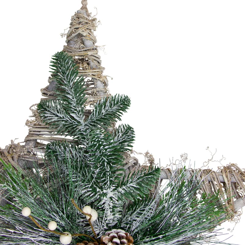 24" Green Gray Brown Frosted Mixed Pine Star Christmas Ornament