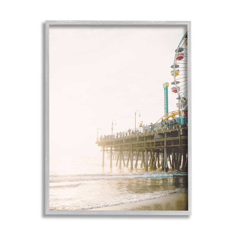 Stupell Coastal Boardwalk Pier Carnival Ferris Wheel Photography Framed Wall Art - Off-White - 16 x 20 - Grey