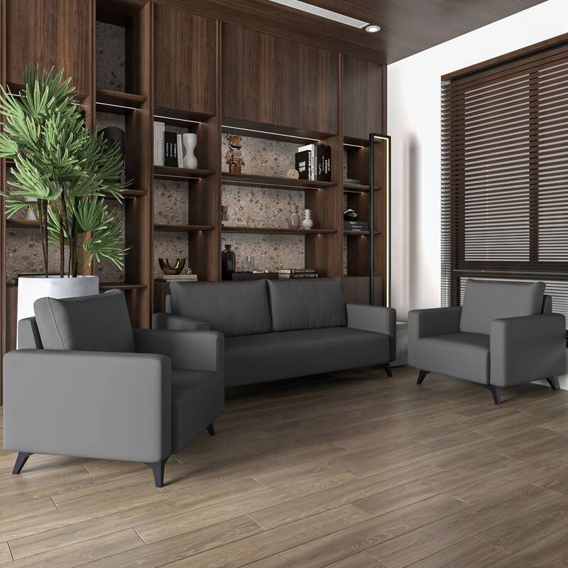 3-Piece Sofa Set Upholstered in Leather Inno Series by LeisureMod