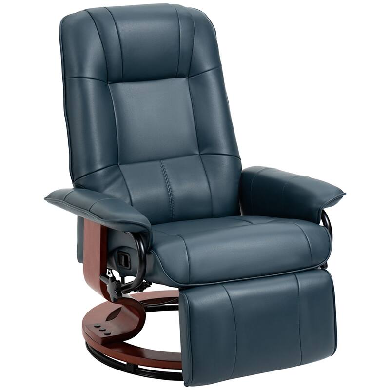 Swivel Leather Manual Recliner with Armrest and Extendable Footrest