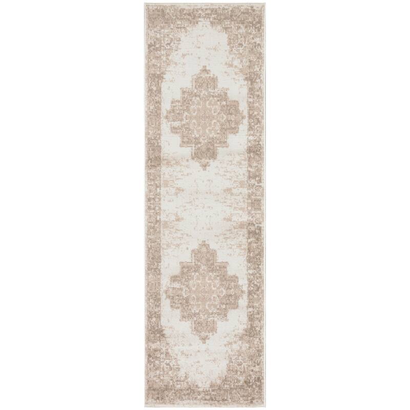 Nourison Grafix Distressed Vintage Medallion Area Rug - 2'3" x 7'6" Runner - Ivory/Beige