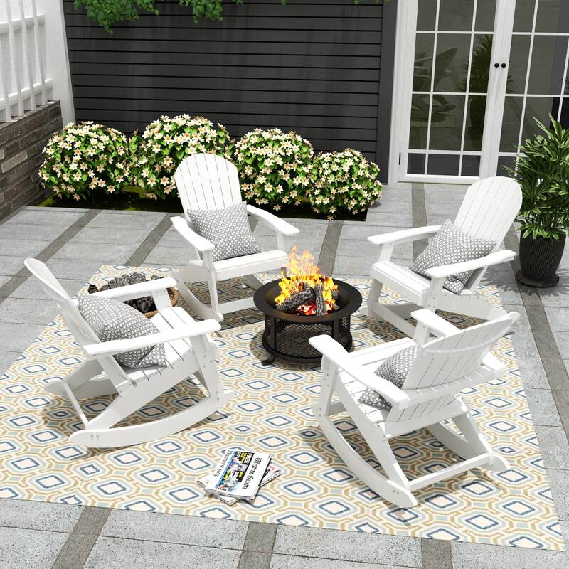 Vineyard HIPS Outdoor Eco-Friendly All Weather Seashell Rocking Adirondack Chairs (Set of 4) - White