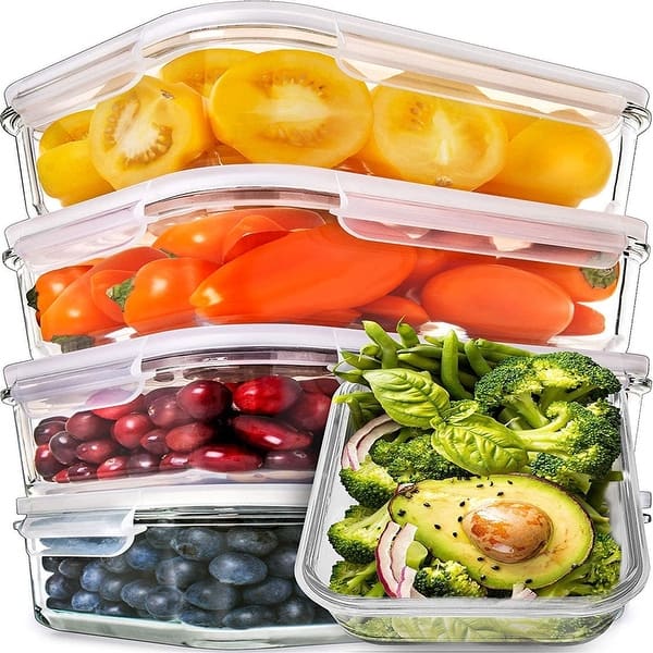 Glass Meal Prep Containers 2 Compartments, 5-Pack 36 Oz Airtight Glass Food  Storage Containers with Lids, BPA-Free and Freezer Safe 