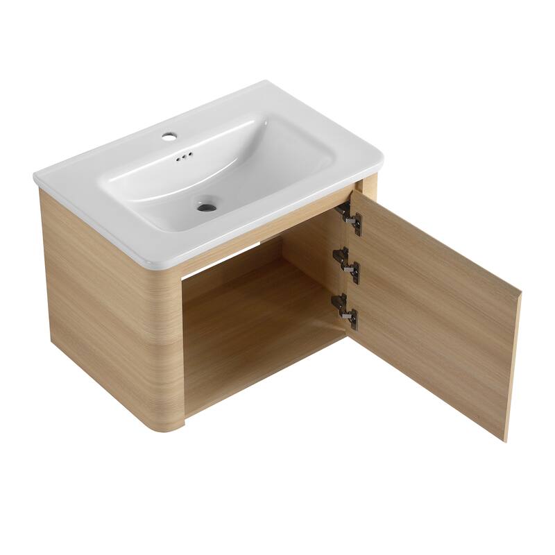 Malwee 28"/40"/52"/68" Floating Bathroom Vanity, Wall Mounted Bathroom Vanity with Ceramic Sink,Soft Close Door and Shelf
