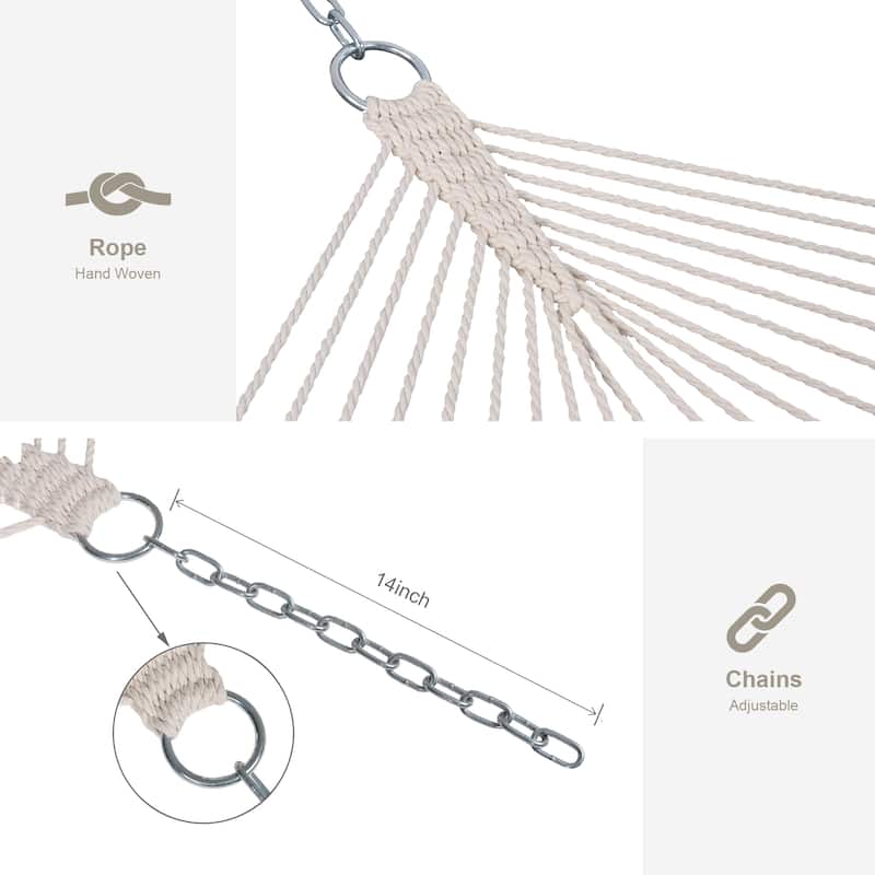 Rope Hammock with 13.5ft Wooden Stand and Removable Pad