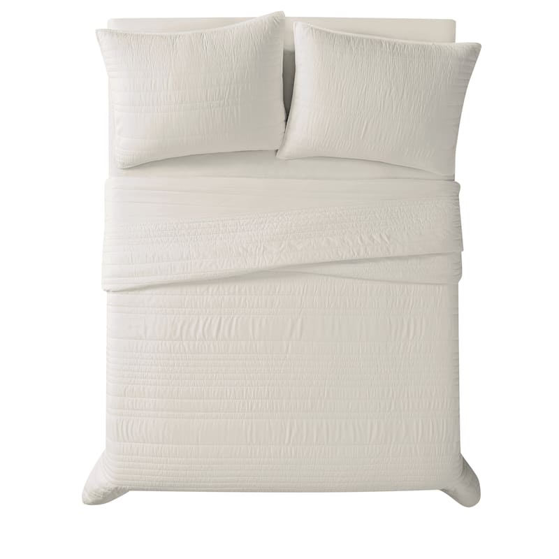 Truly Calm Solid Antimicrobial Textured 3 Piece Quilt Set - Khaki - Twin - Twin XL