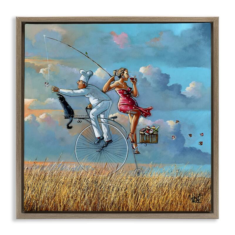 Stupell Charming Lady & Chef Bicycle View Framed Floater Canvas Wall Art Design By Ronald West - 18 x 18 - Brown