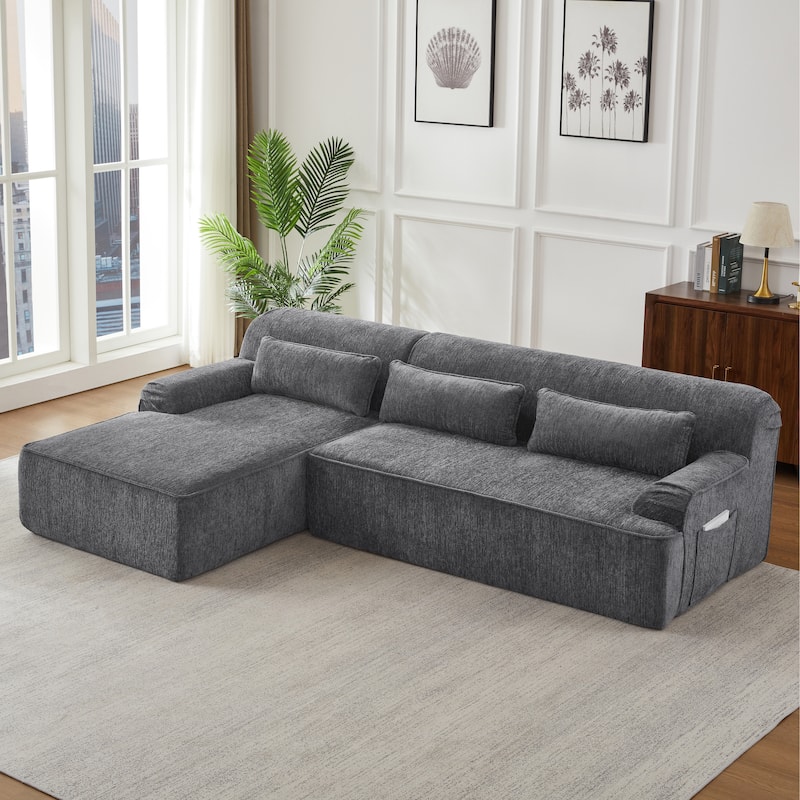 Chenille L-Shape Sectional Sofa, Minimalist Oversized Sleeper Couch, No Assembly Required