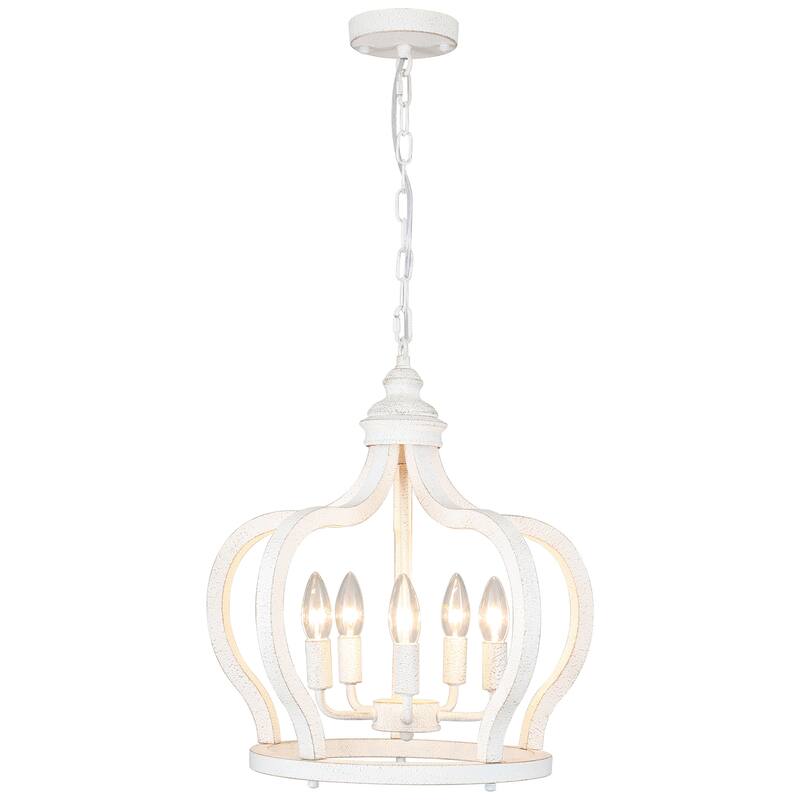 5-Light Candlestick Crown Hanging Linear Chandelier Lighting Fixture for Kitchen Island