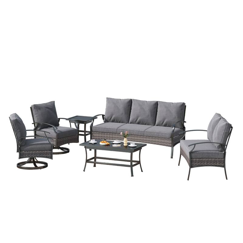 Patio PE Wicker Conversation Set with Swivel Chairs, Coffee & Side Table