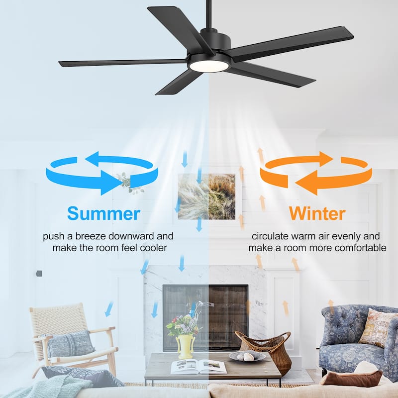 Breezary 65"/52"/42" 5-Blade LED Ceiling Fan with Light Kit and Remote