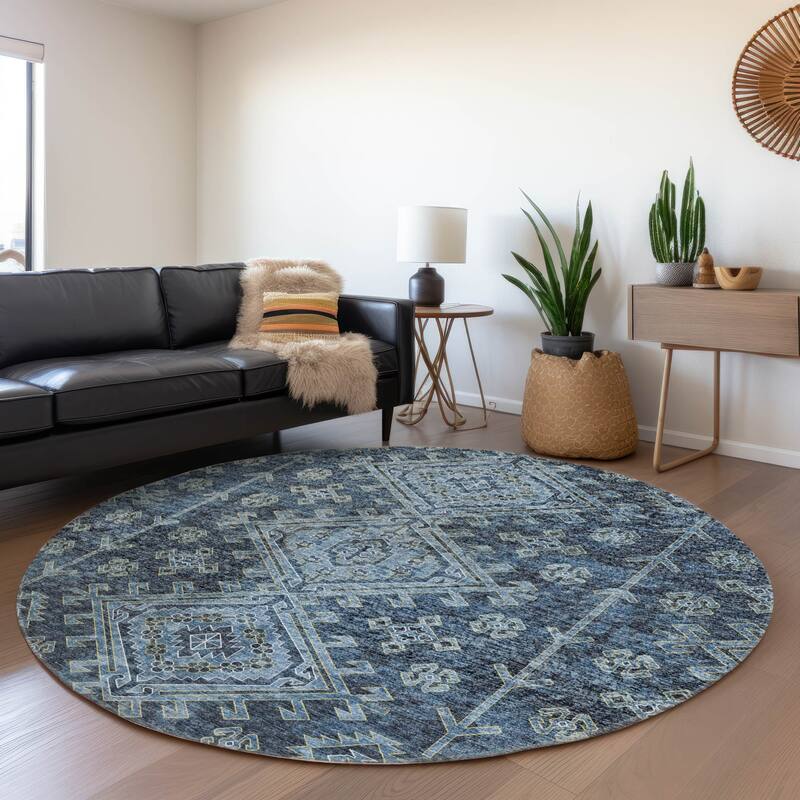 Premium Washable Super Soft Boho Global Mayfield Rug - Blue - 8' x 8' - Round