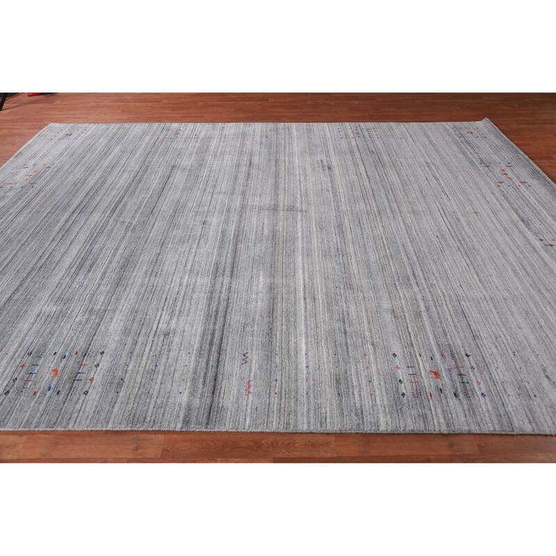 Gray Gabbeh Indian Area Rug Hand-Knotted Silk Carpet - 9'3" x 11'9"