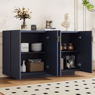 Antique Navy Buffet Cabinet Accent Storage Cabinet, Entryway Console Table Sideboard with Adjustable Shelves & Wavy Doors