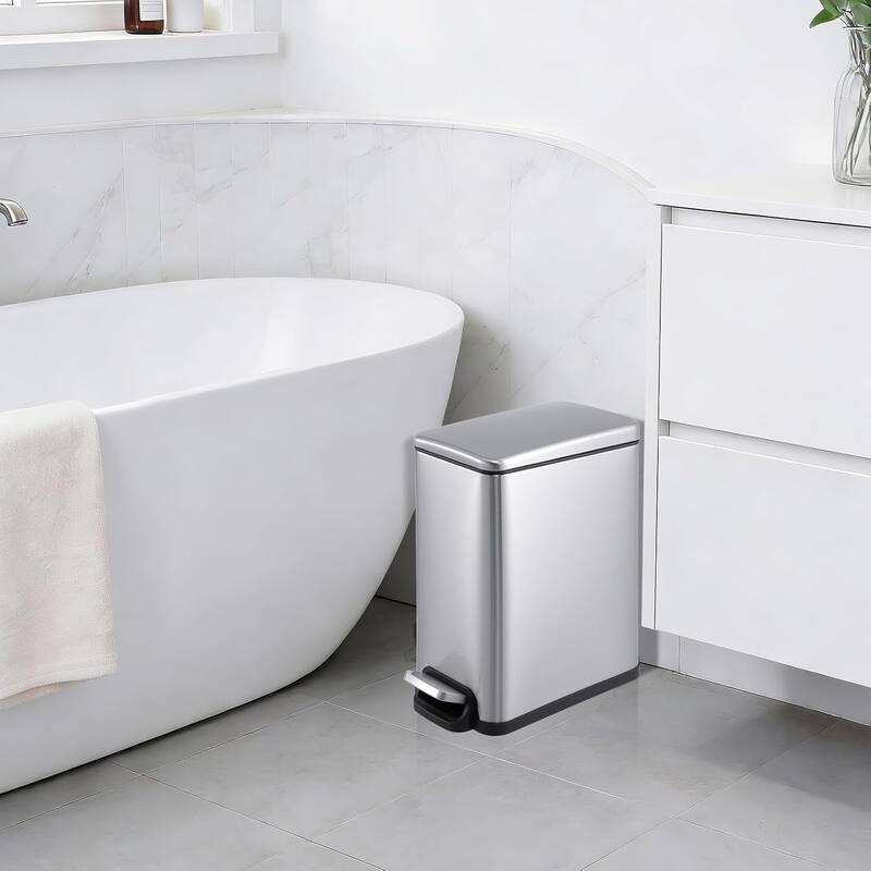 12-Gallon and 2.6-Gallon Stainless Steel Trash Can Combo Set Silver