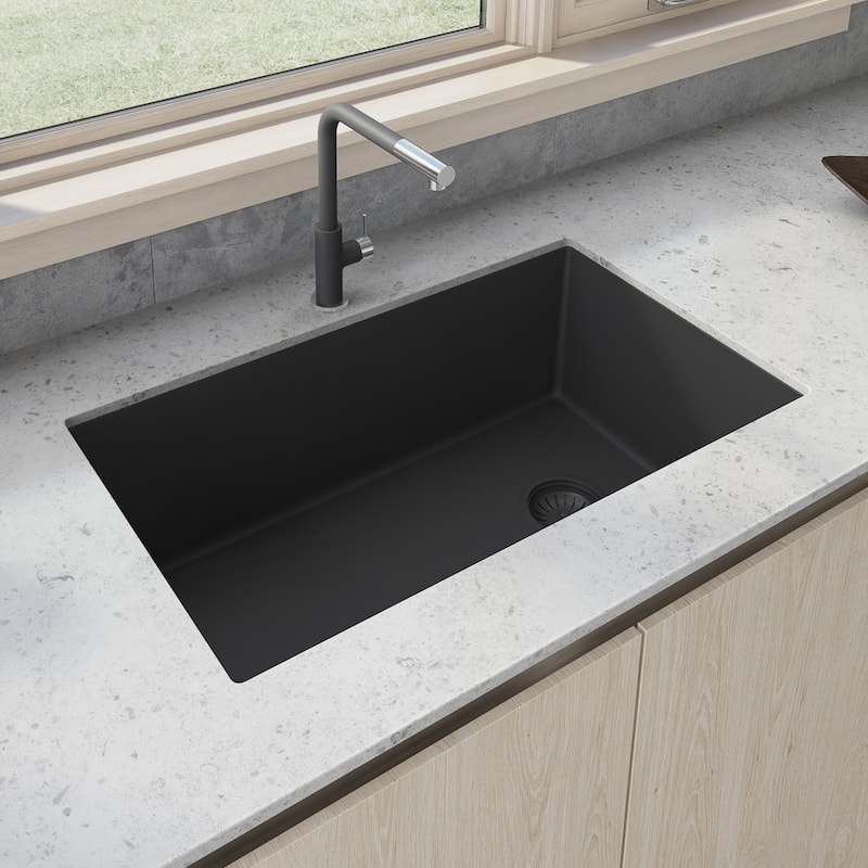Ruvati 32 x 19 inch epiGranite Undermount Granite Composite Single Bowl Kitchen Sink - Midnight Black - RVG2033BK