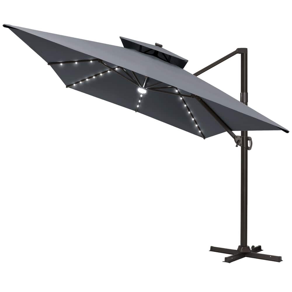 Pellebant 10 x 13FT Outdoor Patio Aluminum Cantilever-Offest Umbrella Solar LED Lighted
