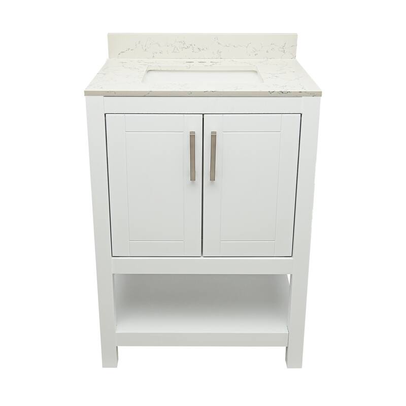 Taos 25" Bathroom Vanity with Cultured Marble Vanity Top Sink in White with White Basin