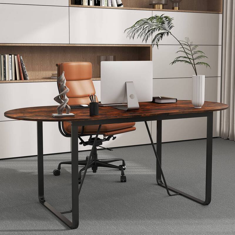 Costway 71 Inches Executive Table, Oval Home Office Table with Cable - See Details