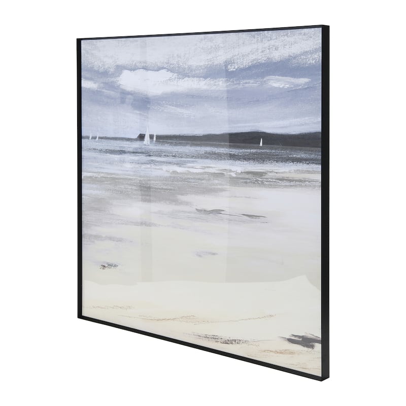 Watercolor Seascape Wall Décor, Ocean Horizon Print with Black Metal Frame