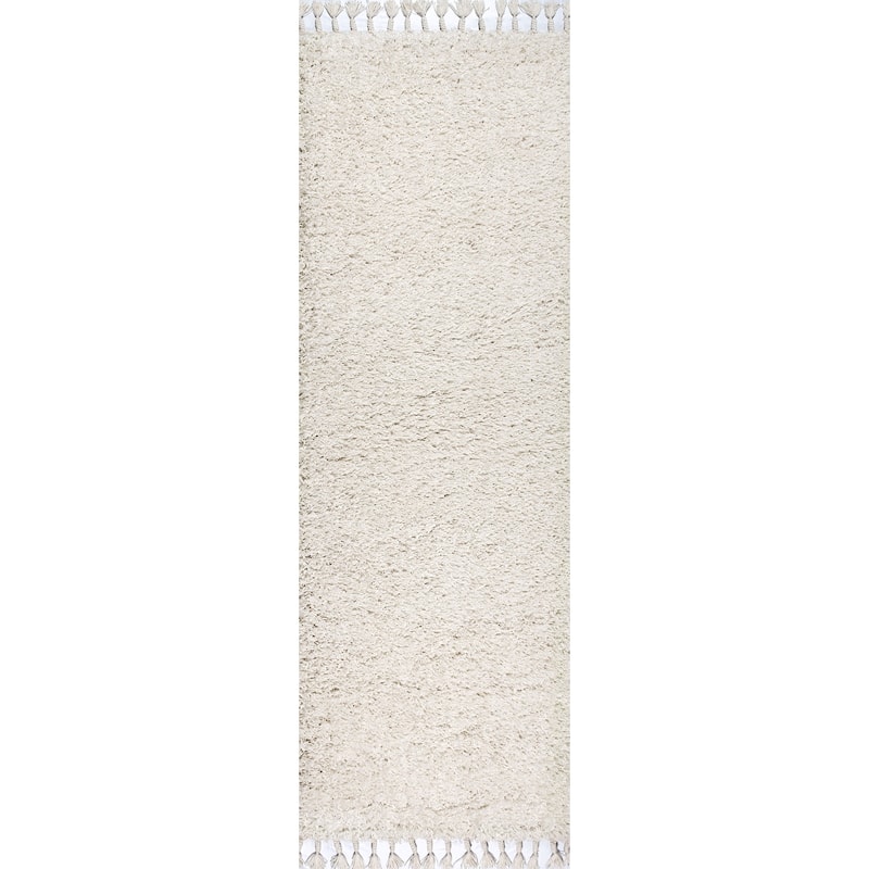 JONATHAN Y Modern Shag Plush Tassel Area Rug - 2 X 8 - White