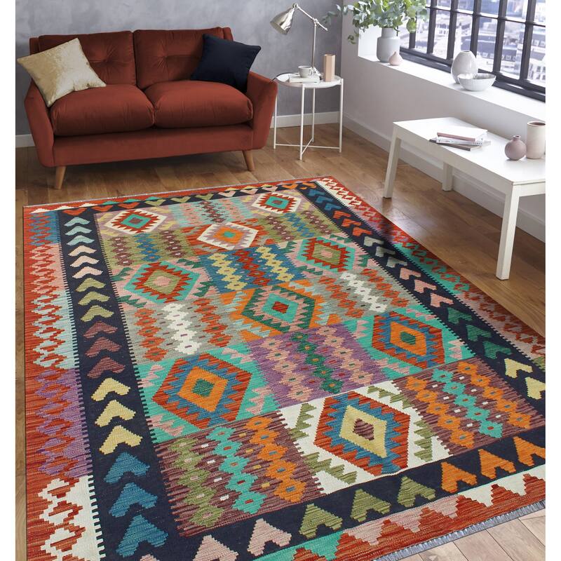 Flatweave Upton Black/Rust Rug - 5'9" x 8'2"