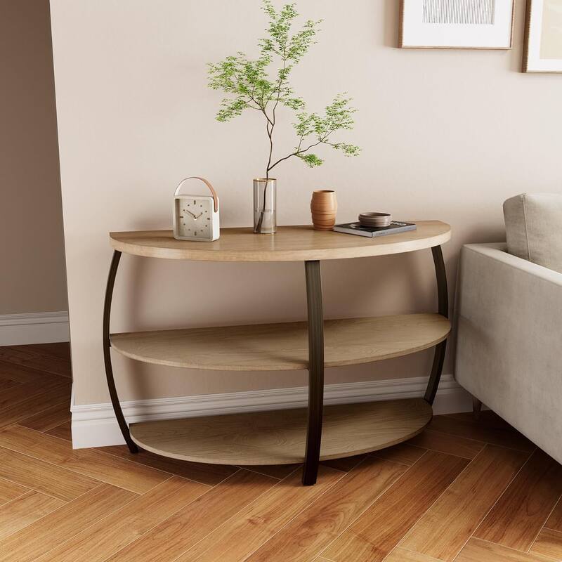 Oval Coffee Table, Industrial 2-Tier Elliptic Coffee Table - 43'3"X16'5"X29" - Sofa Table