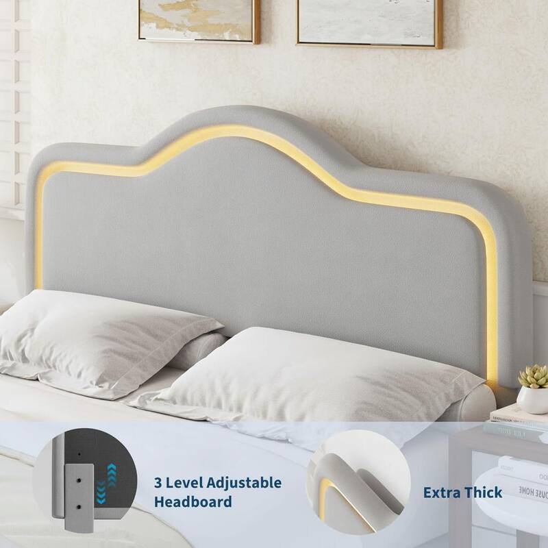 Bed Frame, Adjustable LED Headboard and Footboard