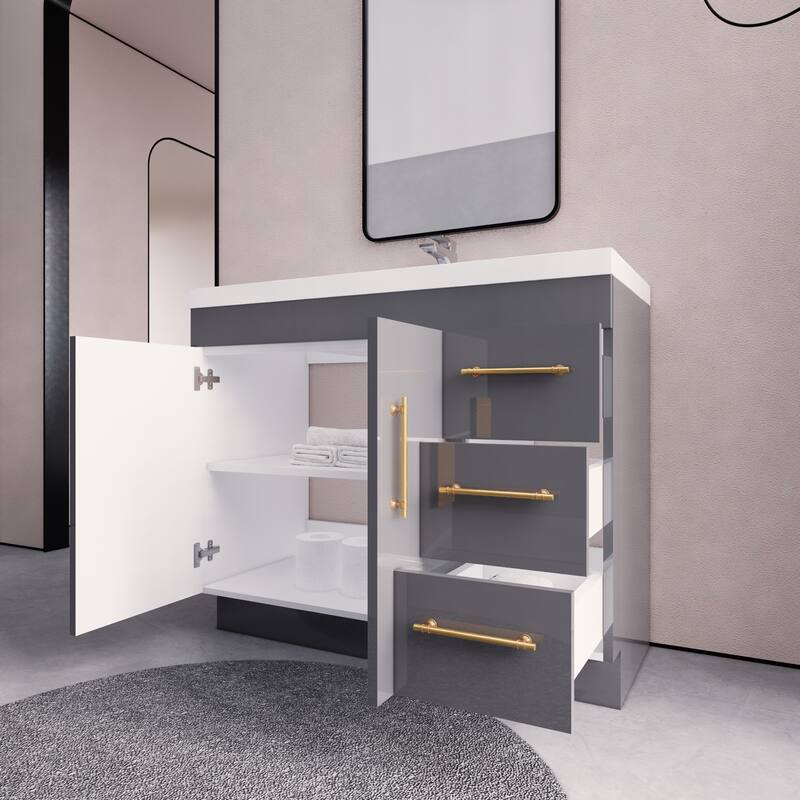 Eliza 42'' Freestanding Vanity (Right Drawers) with Single Sink