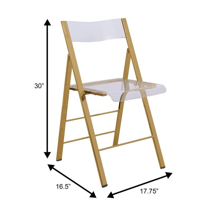 Menno Modern Acrylic Folding Dining Chair in Stainless Steel Frame with Rubber Pads, Fade Resistant, Fully Assembled (Set of 4)