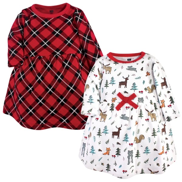 slide 1 of 1, Hudson Baby Toddler Girl Cotton Long-Sleeve Dresses 2pk, Woodland Friends 2T - Woodland Friends