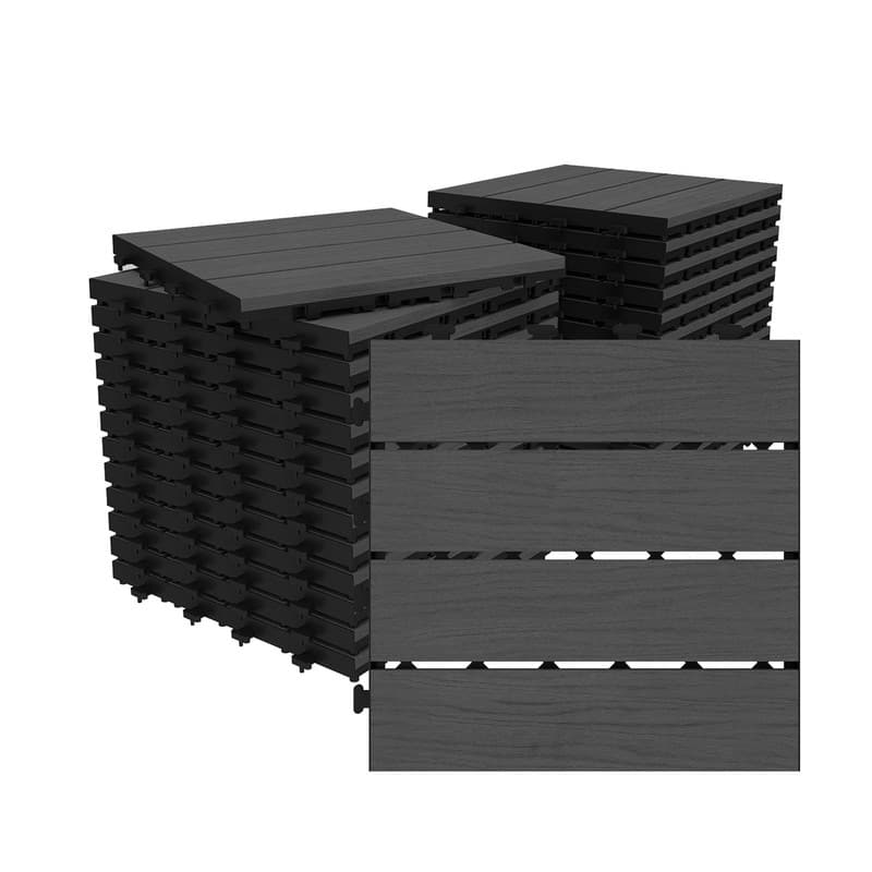 Domi 12" x 12" HDPE Plastic Resin Interlocking Deck Tiles, Waterproof Outdoor Patio Flooring with Drainage Design - 27-Piece - Grey