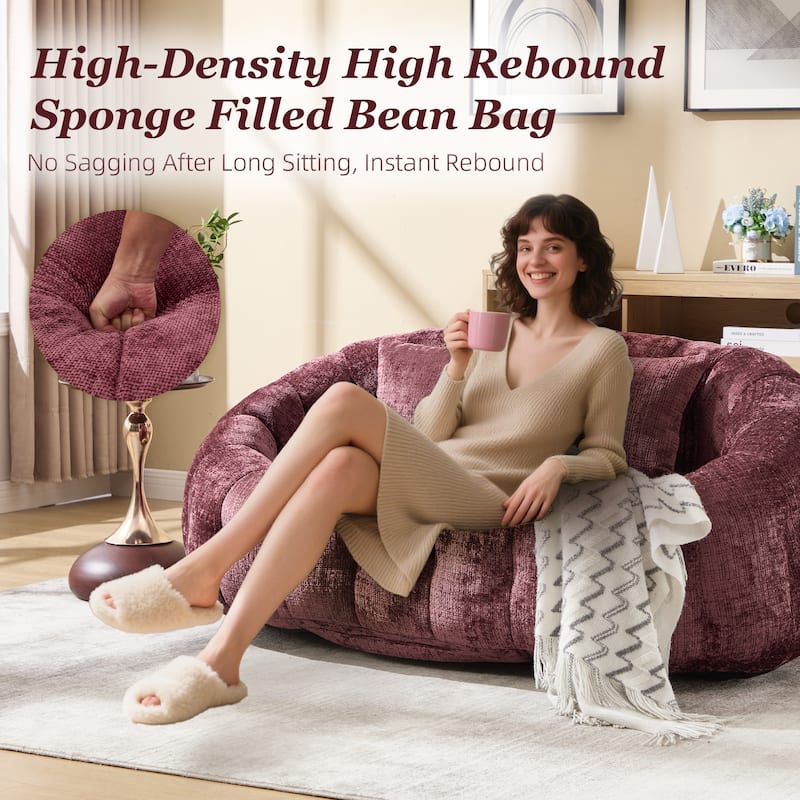 HOMEFUN Chenille Upholstered Durable Comfort Lounger High Back Bean Bag Loveseat Sofa