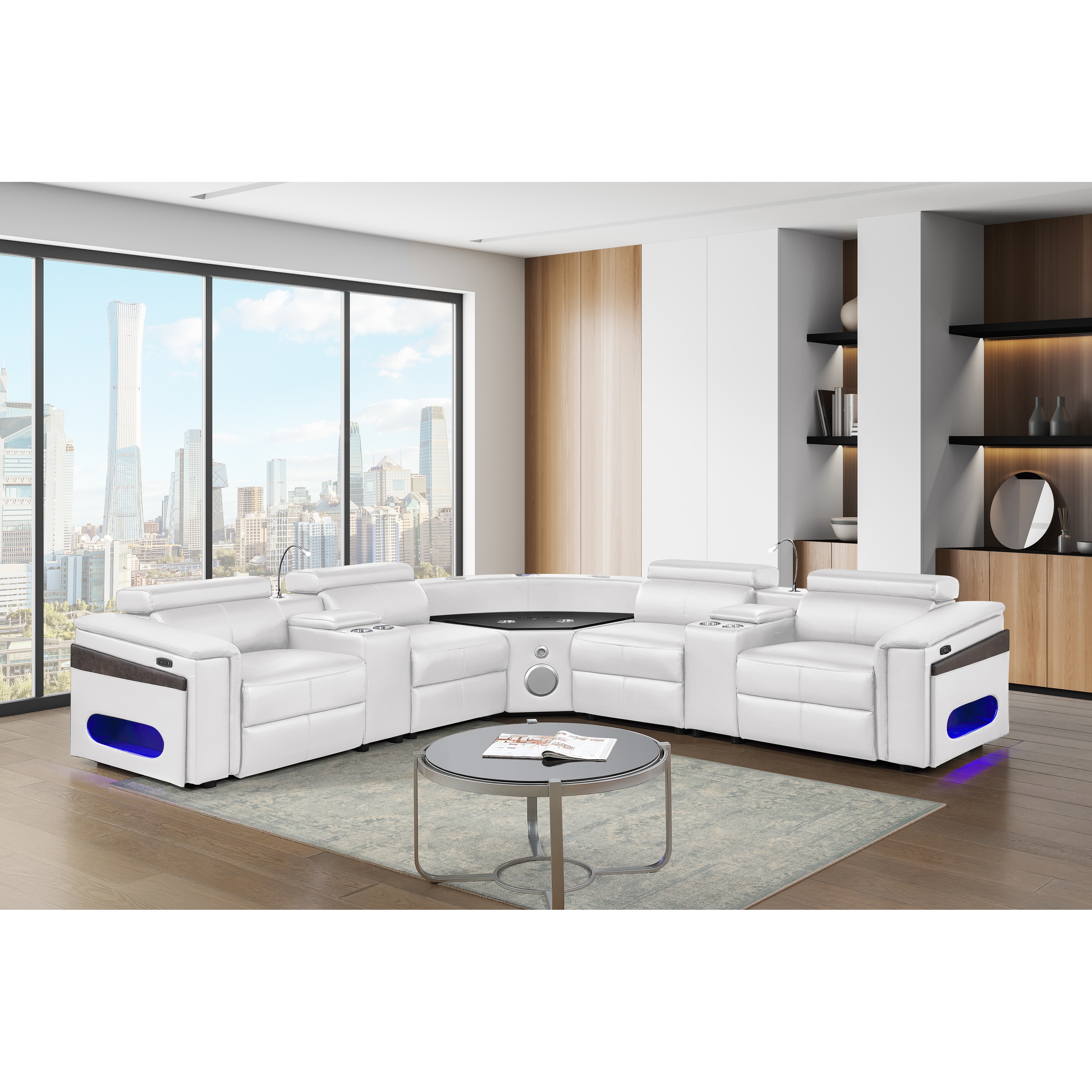 Nova Sectional with 2 Consoles (Reading Light + Fridge) - Black