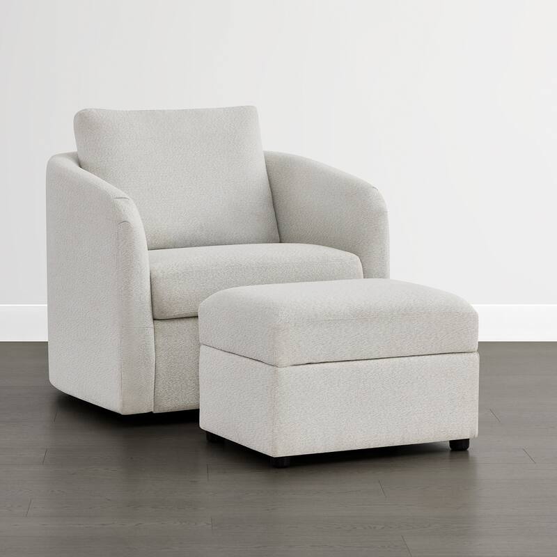 Spruce & Spring Modern Upholstered Swivel Barrel Accent Chair with Ottoman & Removable Slipcover