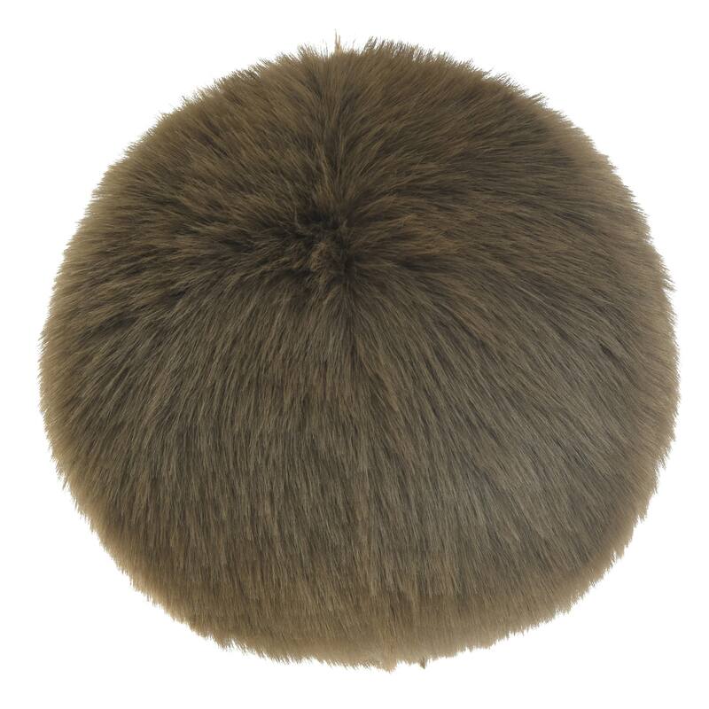 Dan Foley - Circle Throw Pillow with Feather Filling - 12" x 12" - Brown Faux Fur