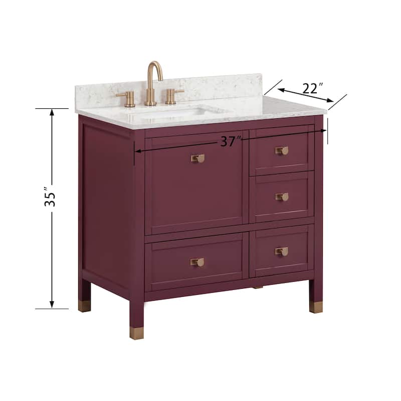 Alana Bathroom Vanity in Burgundy Red with Alluring Quartz Top