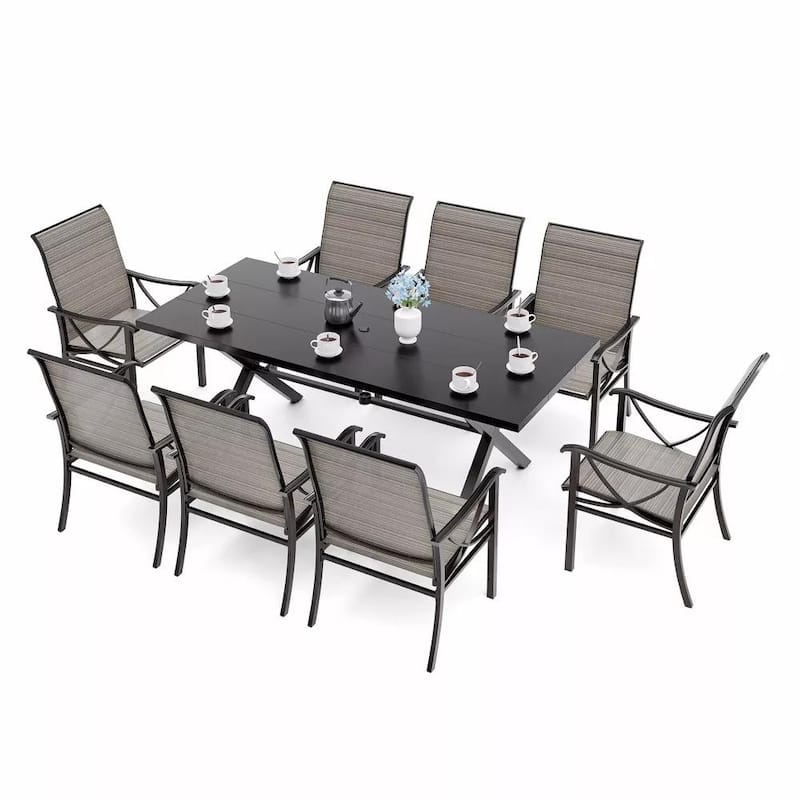 Kullavik Textilene Outdoor Dining Set, Patio Dining Set with Single Chairs, Swivel Chairs and Large Table