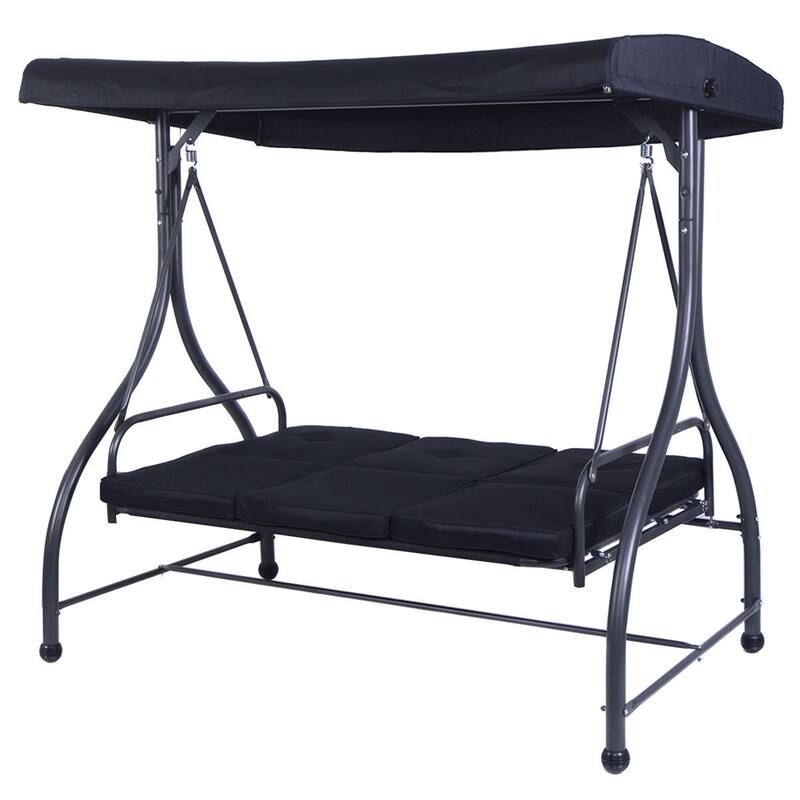 3-Seats Patio Swing Canopy Hammock Porch Swing Glider - Black