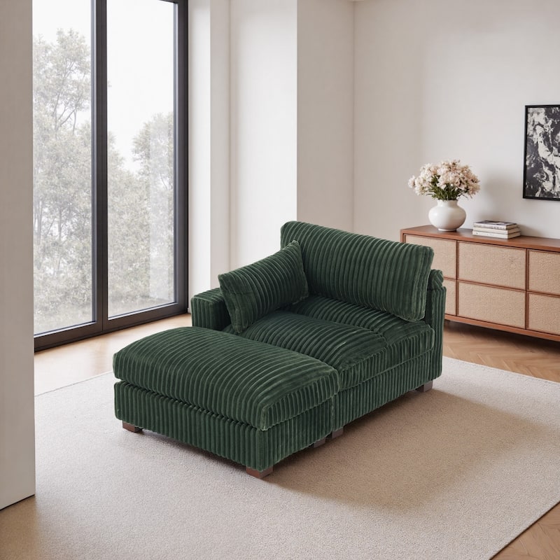 Modren Plush Upholstered Coner Chair and Ottoman Set