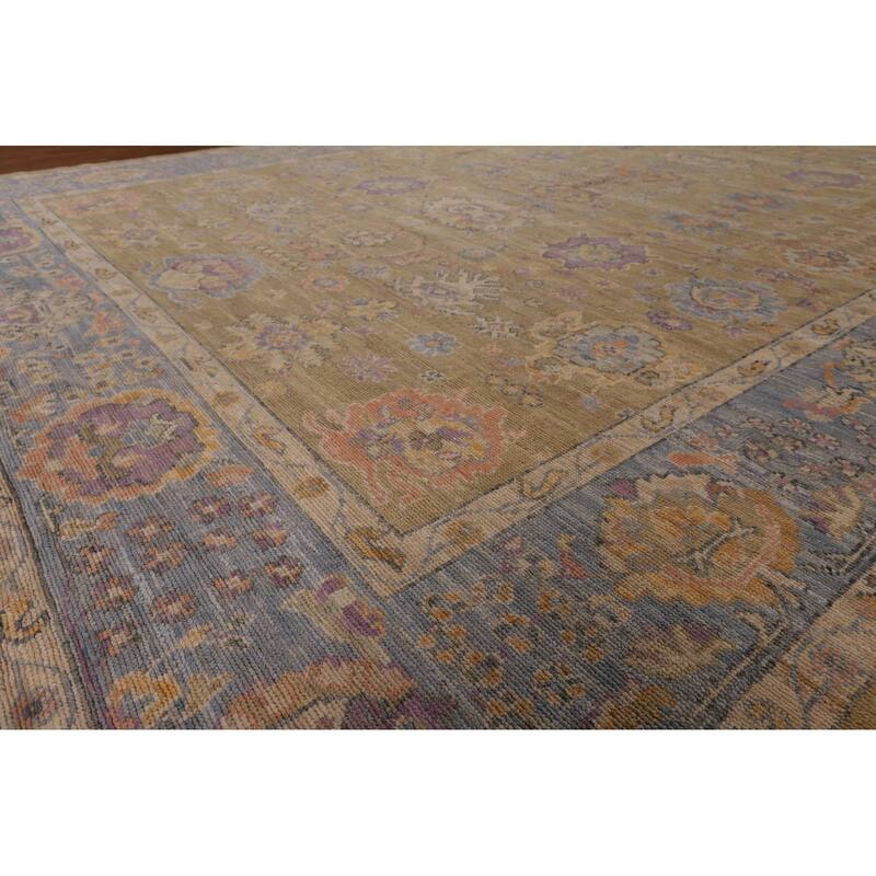 Vegetable Dye Floral Oushak Large Rug Hand-Knotted Wool Carpet - 9'10" x 13'6"