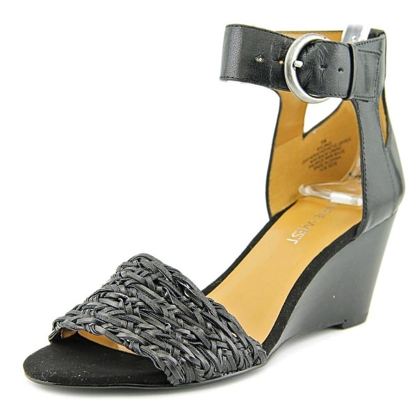 Nine West Rylano Women Open Toe Leather Black Wedge Sandal