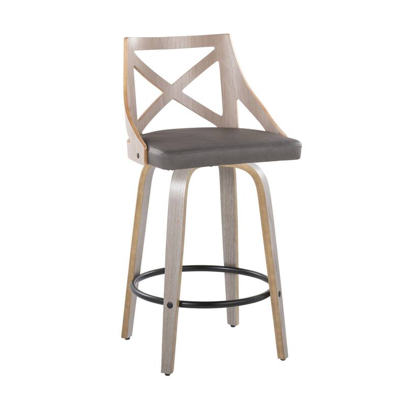 The Gray Barn Charlotte 26" Fixed-Height Counter Stool with Bent Wood Legs (Set of 2) - Grey Faux Leather/Light Grey Wood/Black Metal