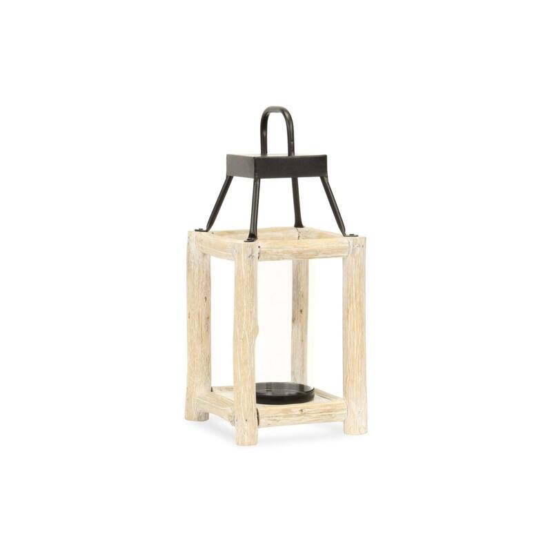 Wooden Bar Solid Lantern with Handle - 14.5" - Brown and Black - Small